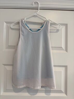 Ideology Girls White Mesh Tank Top with Blue Strappy Back